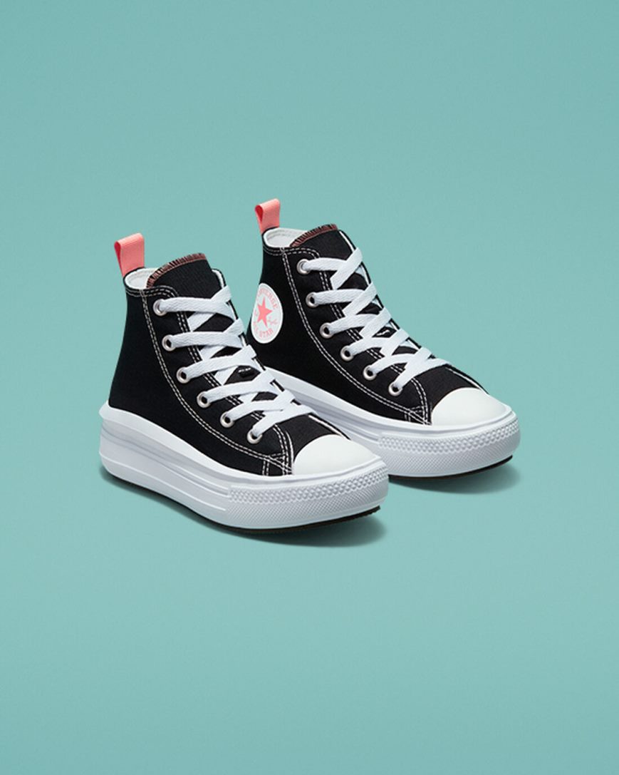 Dívčí Boty Na Platformy Converse Chuck Taylor All Star Move Vysoké Černé Růžové Bílé | CZ MFTQ19